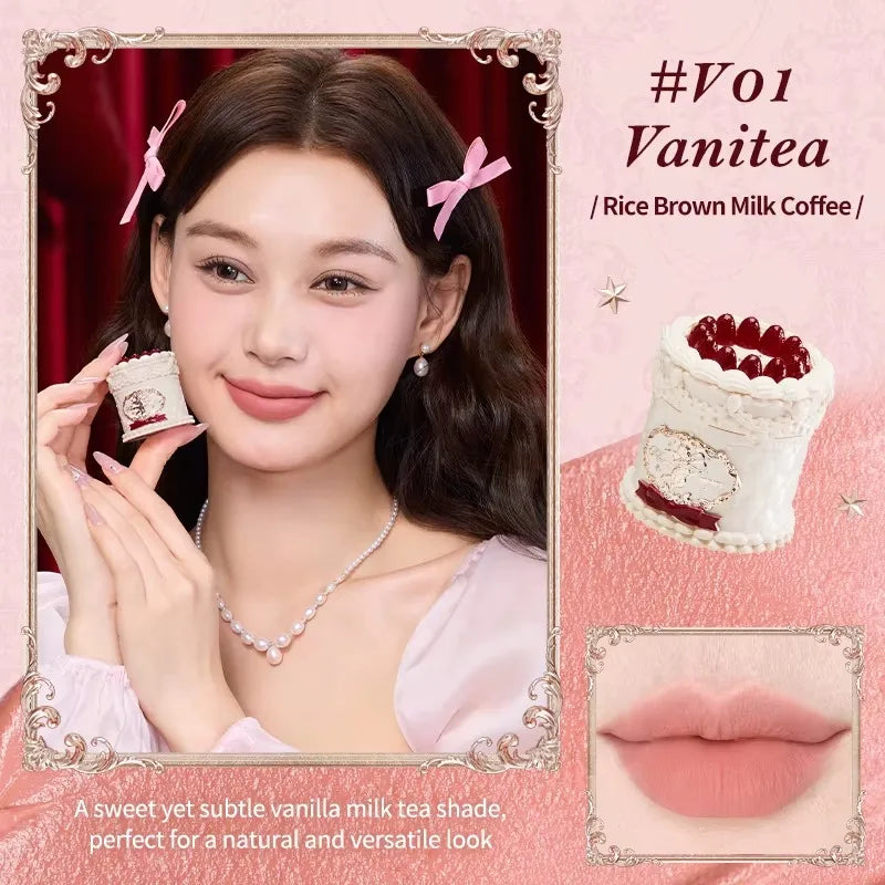 Blushimmer Flowerknows Strawberry Cupid lipstick cake with matte velvet lip gloss, featuring floral design and lip cream for women and girls.