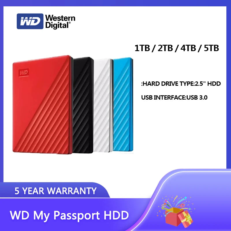 Western Digital WD My Passport Portable 1TB 2TB 4TB 5TB External Hard Drive USB3.0 Backup software and password protection HDD