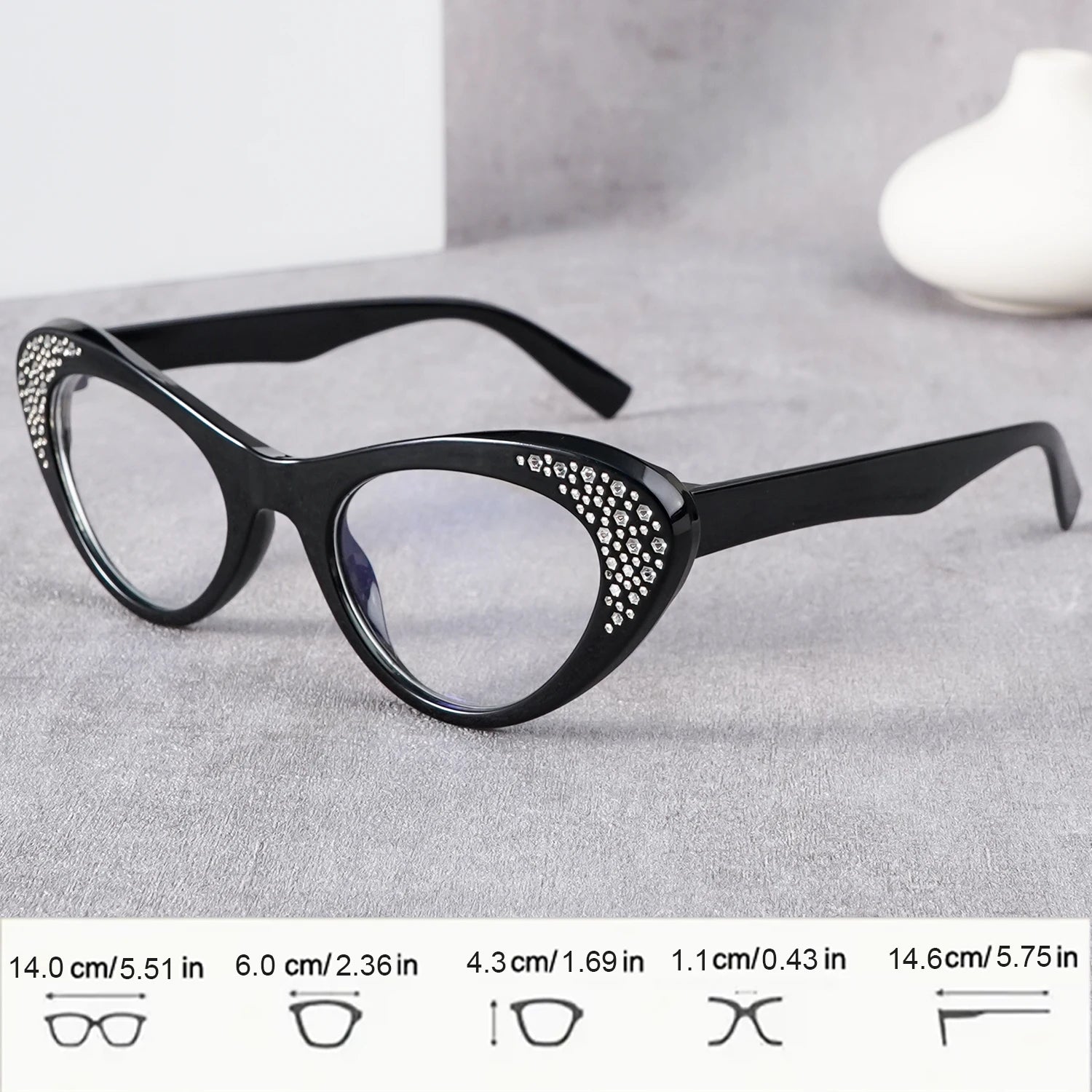 3pcs Elegant Rhinestone Cat Eye Reading Glasses for Women Men -Full Rim, Cat Eye, High Definition Lens, +1.0 To +4.0 Diopter