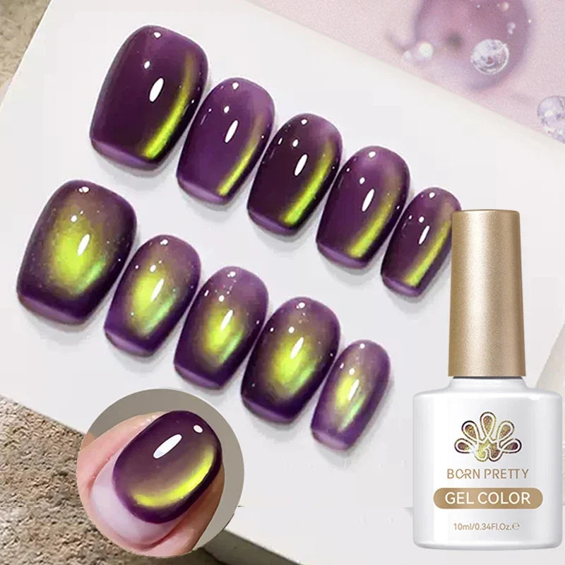 Blushimmer Born Pretty 10ml purple grape cat magnetic gel nail polish with whitening guava glass beads, vibrant and shiny nail color