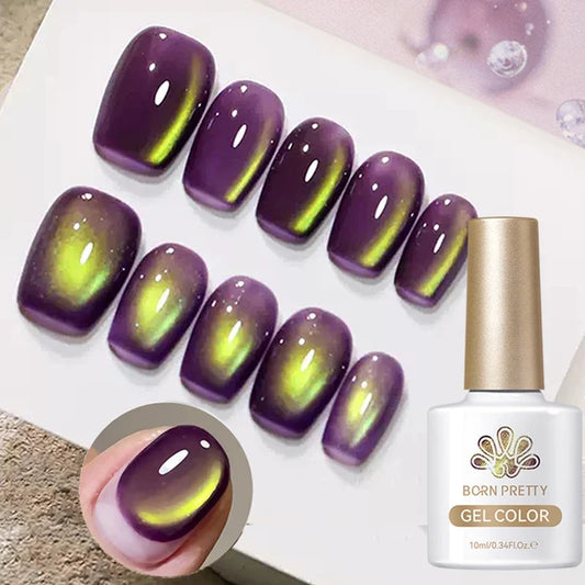 Blushimmer Born Pretty 10ml purple grape cat magnetic gel nail polish with whitening guava glass beads, vibrant and shiny nail color