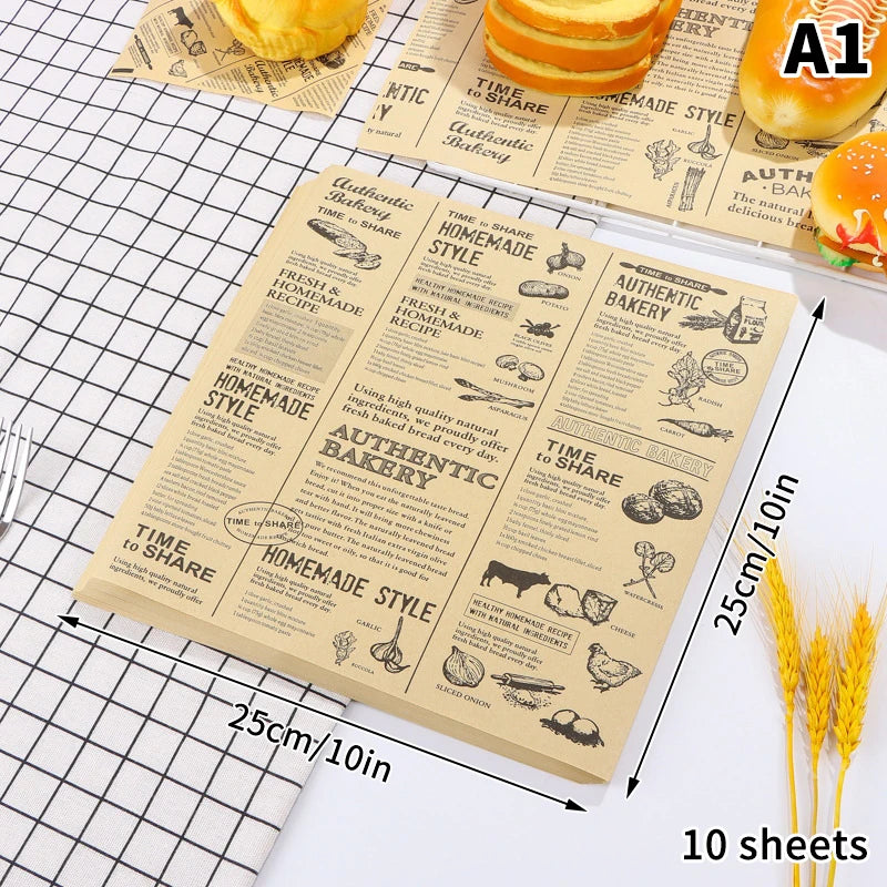 10/20/50Sheets Food Wrapping Paper Newspaper Design Sandwich Burger Fries Fried Food Wrapping Paper Plate Mat Oil Waxed Paper