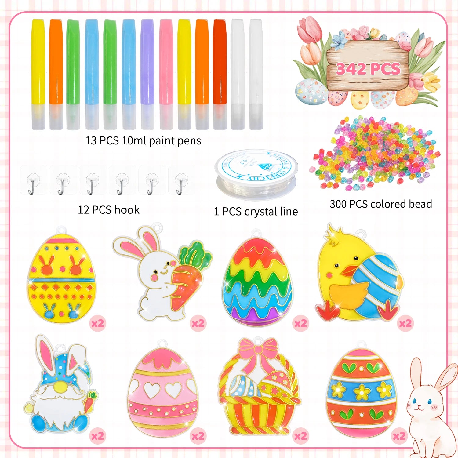 342 Pcs Easter Craft Kits, Create Your Own Easter Crafts for Easter Party, DIY Window Paint Art for Easter Holiday Decorations