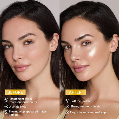 Blushimmer face highlighter powder with baked shimmer, providing a long-lasting, waterproof glow for contouring and radiant skin.