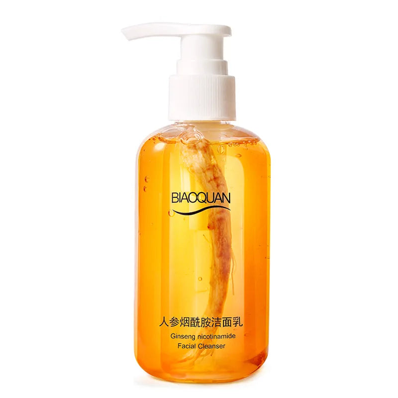 Blushimmer Ginseng Niacinamide Facial Cleanser bottle, 200ml, for controlling oil and moisturizing face skin.