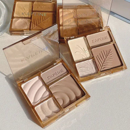Blushimmer 4-color matte highlighter bronzers palette with face shading and contouring powders for long-lasting makeup application.