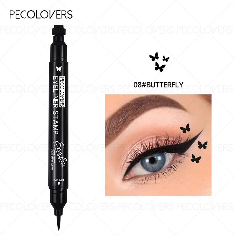 Blushimmer liquid eyeliner stamp with waterproof gel felt tip, featuring heart, star, triangle, and flower shapes for creative eye makeup