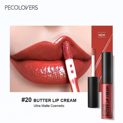 Waterproof liquid lipstick by Blushimmer in shade 21, with vitamin E, lip gloss, and lip plumper features.