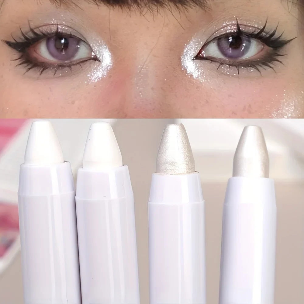 Blushimmer shimmering highlight stick and glitter white eyeshadow pencil for bright, dazzling eye makeup and highlighter effects.
