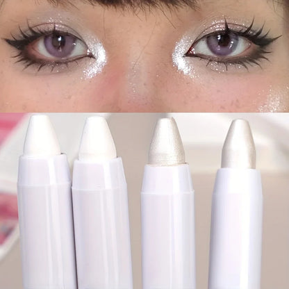 Blushimmer shimmering highlight stick and glitter white eyeshadow pencil for bright, dazzling eye makeup and highlighter effects.