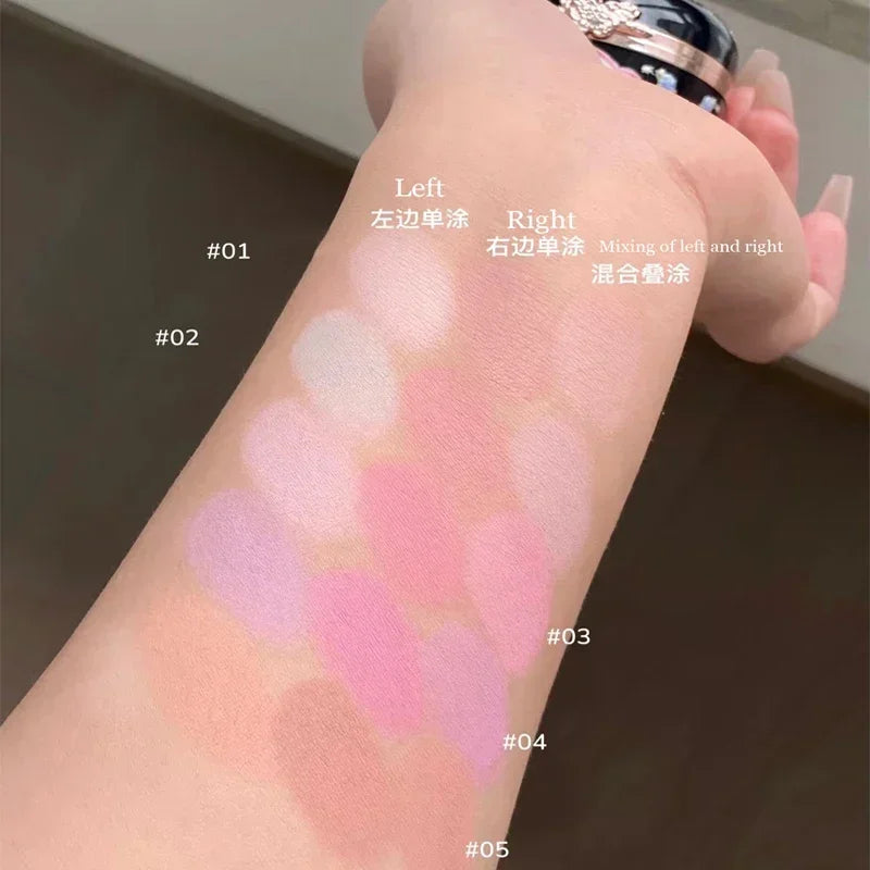 Blushimmer Flower Knows Blusher Butterfly Cloud Collar Duo with peach matte blush for dark skin, featuring elegant packaging.
