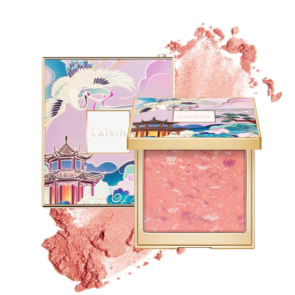Blushimmer Catkin Eternal Love 10g Rosy Cranes blush baked powder with silky smooth texture and natural red tint, Chinese style makeup.