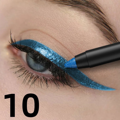 Colorful metallic eyeliner pen with high pigmentation, waterproof shimmer finish, ideal for smokey, punk, and gothic eye makeup.