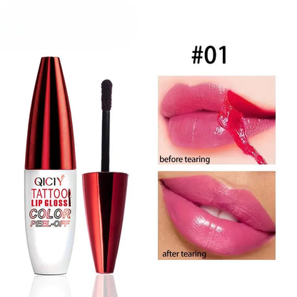 Blushimmer peel-off matte lip gloss in natural mist shade, waterproof, long-lasting lip stain with a tinted finish and tear contour.