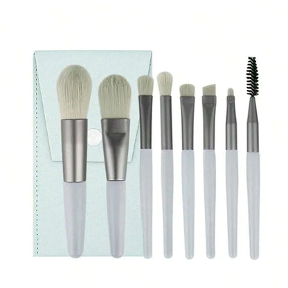 Blushimmer 13-piece makeup brush set with eyeshadow, foundation, blush, and cosmetic brushes in a soft makeup tools bag.