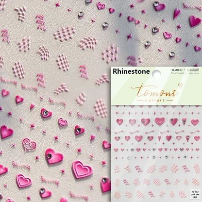 Colorful Cat's Eye 5D gradient European love heart gem nail art stickers with geometric wing designs for manicure decoration.