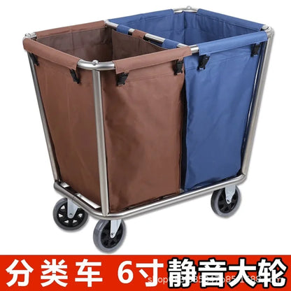 Stainless steel hotel rooms linen cart cloth bag hotel thickened silent linen cart multifunctional cleaning room car