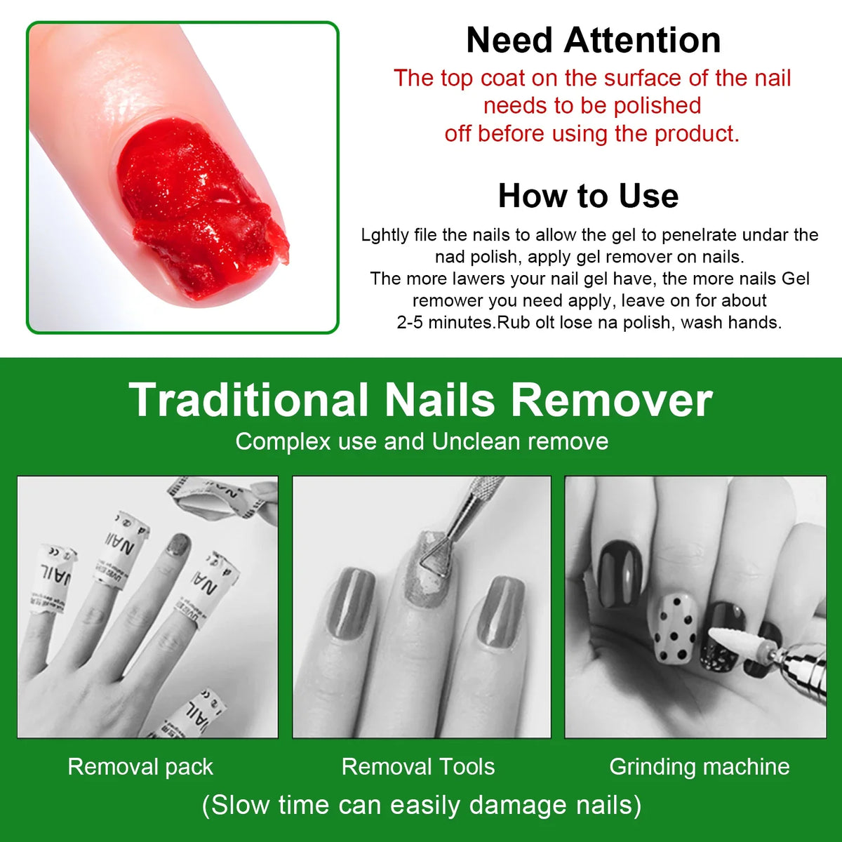 Blushimmer 3-piece gel nail polish remover set with easy, quick removal of UV gel polishes in 2-3 minutes without soaking or wrapping.