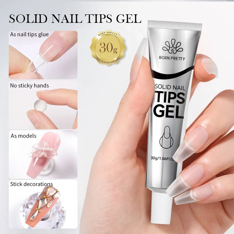 Blushimmer Born Pretty 30ml milky white hard gel for nail extensions, clear soak-off UV construction gel for acrylic nails.
