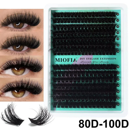 Blushimmer DIY 14/30 rows 5D fluffy eyelash clusters, 10-18mm thick individual lash extensions, black and full in appearance.