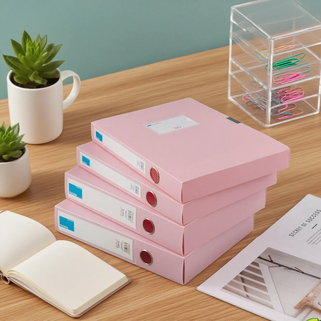 4-Piece Set of File Boxes, A4 Document Boxes, Office Desk Storage Boxes, Large-Capacity Contract Folder Storage, Office Supplies