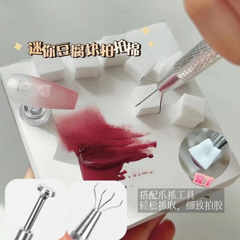 Blushimmer square nail art sponge set with gradient nail brushes for gel polish, manicure supplies, and nail design tools.