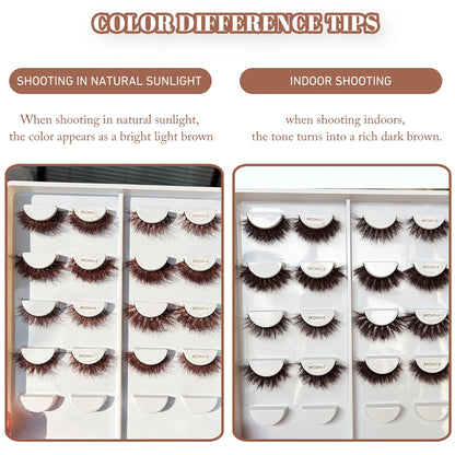 Blushimmer red siren brown fluffy mink lashes 2026, luxurious soft natural strip eyelashes for cosplay and beauty enhancement.