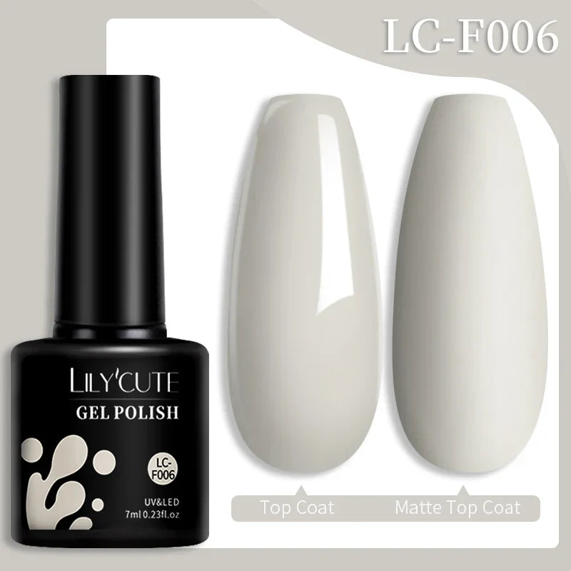 Colorful Lilycute 7ml gel nail polish bottles featuring 129 shades for long-lasting manicures and nail art designs.