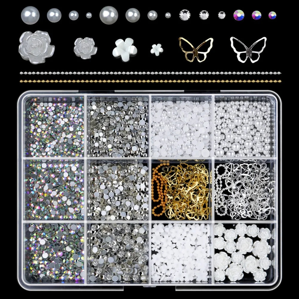 Set of 120 gold bow, butterfly, and star nail charms from Blushimmer, shiny metal nail jewelry for luxury nail art decoration.