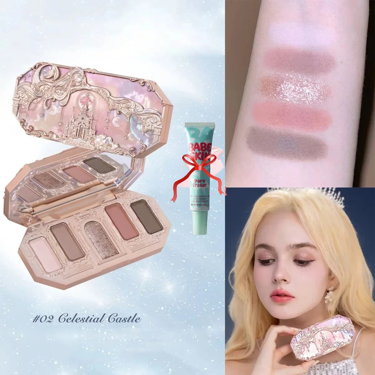 Blushimmer Flower Knows Chocolate Wonder-Shop 8-color eyeshadow palette with rich brown and warm neutral shades, open with eyeshadows visible.