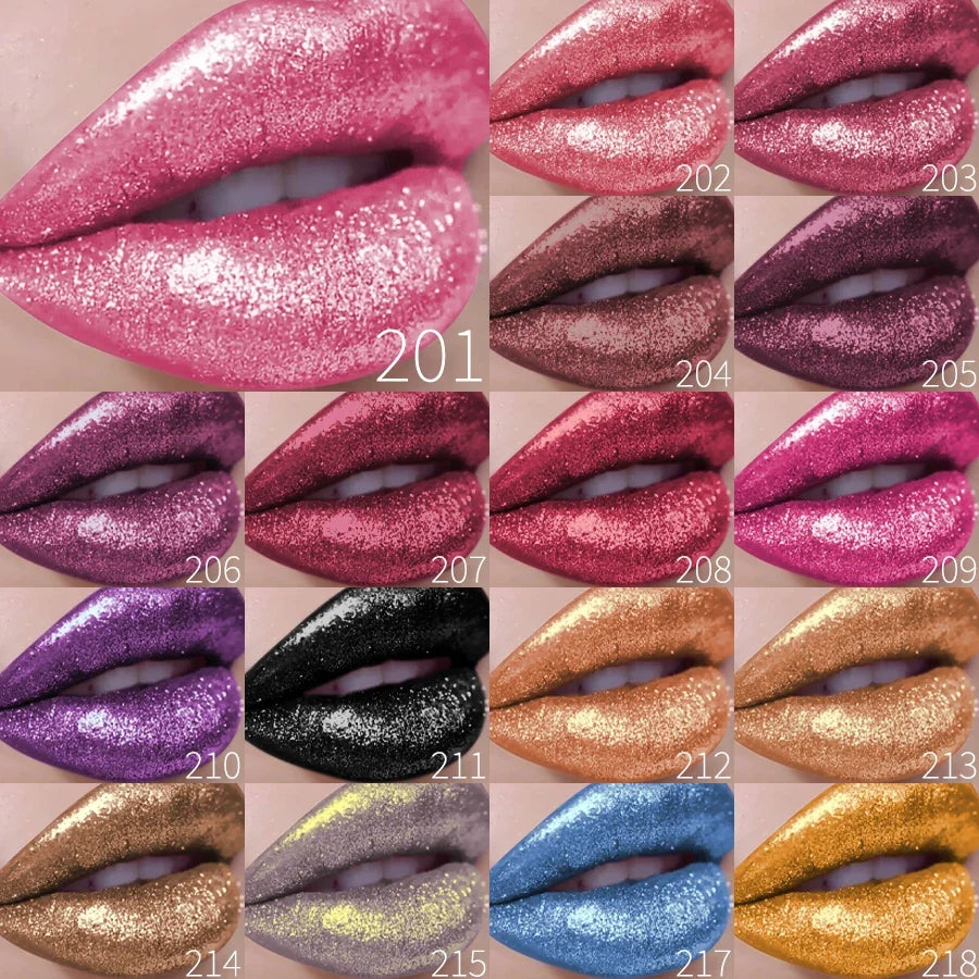 Blushimmer 18-color glitter lip gloss with pearl shine, long-lasting waterproof liquid lipstick, sparkling lip makeup for women.