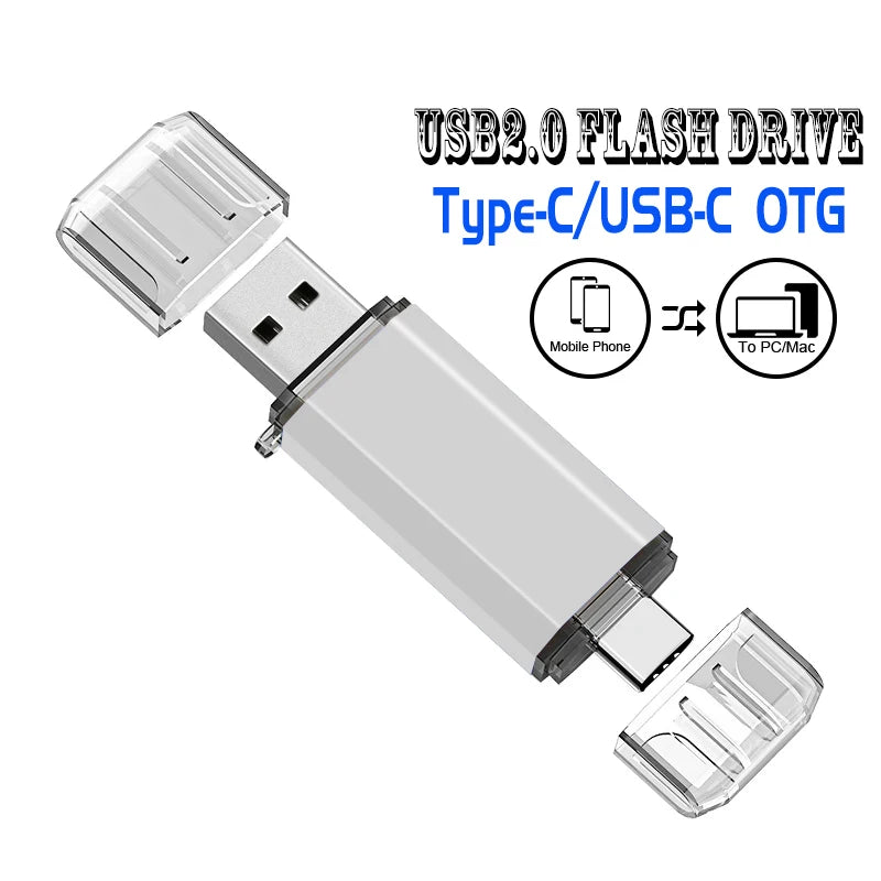 2 In 1 USB Flash Drives 64GB Free TYPE-C Adapters Gifts Pen drive 32GB Black OTG Memory Stick 16GB Key Chain Pendrive 8GB U Disk