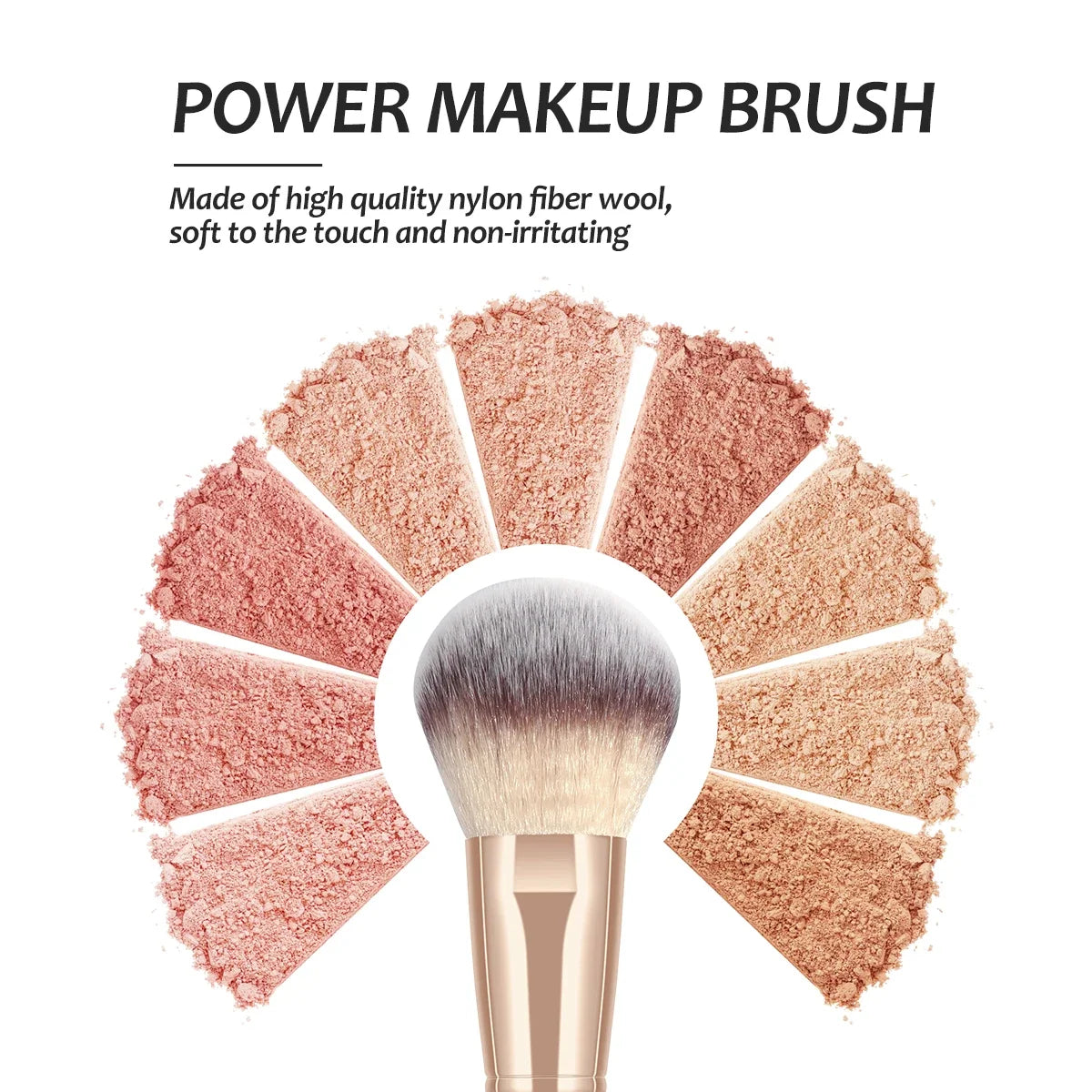 Set of seven Blushimmer makeup brushes with soft bristles for foundation, powder, concealer, and blush application.