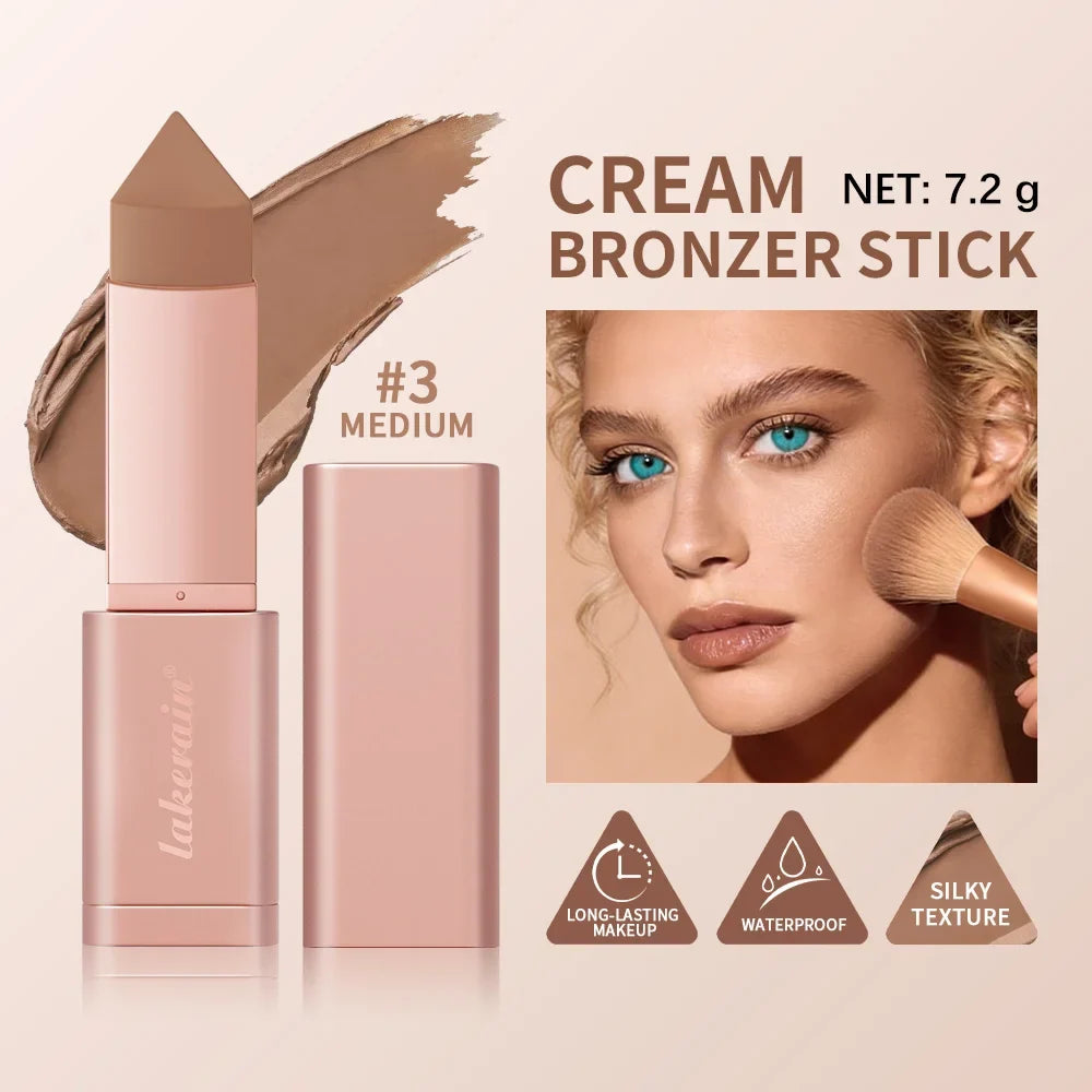 Blushimmer 2-in-1 cream bronzer and contour stick with a sleek design, showcasing the product's ease of blending and dimension-adding features.
