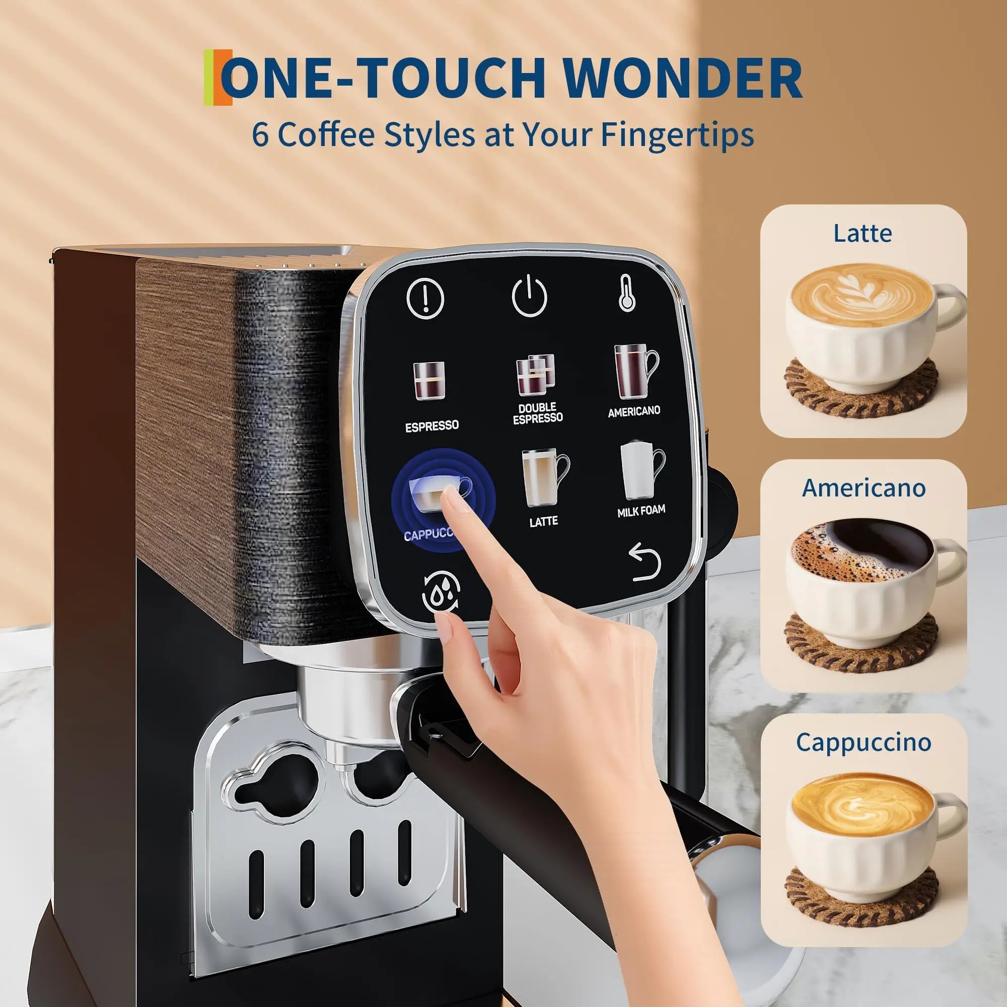 20 Bar Italian Coffee Machine, Professional Fully Automatic Coffee Maker With Milk Frother, Touchscreen Control