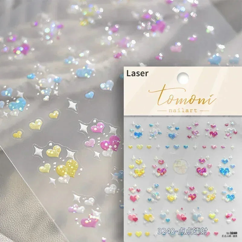 Colorful Cat's Eye 5D gradient European love heart gem nail art stickers with geometric wing designs for manicure decoration by Blushimmer
