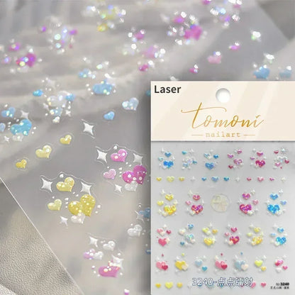 Colorful Cat's Eye 5D gradient European love heart gem nail art stickers with geometric wing designs for manicure decoration by Blushimmer