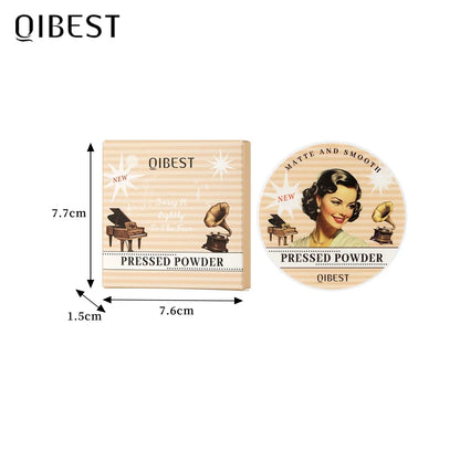 QIBEST Pressed Powder Oil-Control Long-Lasting Face Setting Powder Compact Powder Full Coverage Concealer Makeup Base Foundation