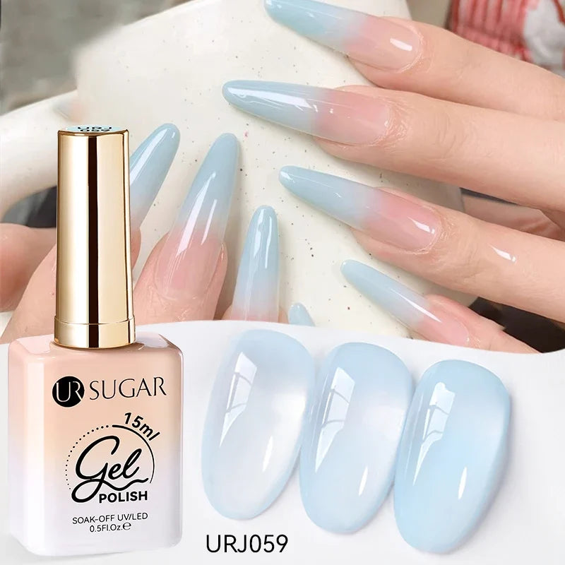 Blushimmer UR Sugar 15ml jelly milky white translucent gel polish for semi-permanent UV nail art and soak-off gel varnish.