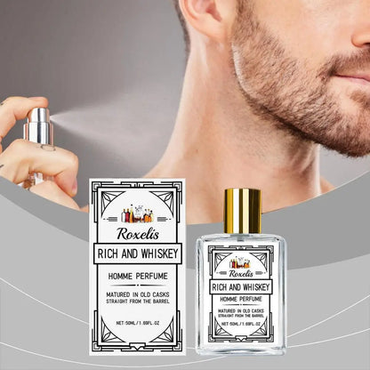 Men's perfume by Blushimmer featuring Charming Whiskey scent with pheromones, long-lasting, refreshing, elegant fragrance for dating.