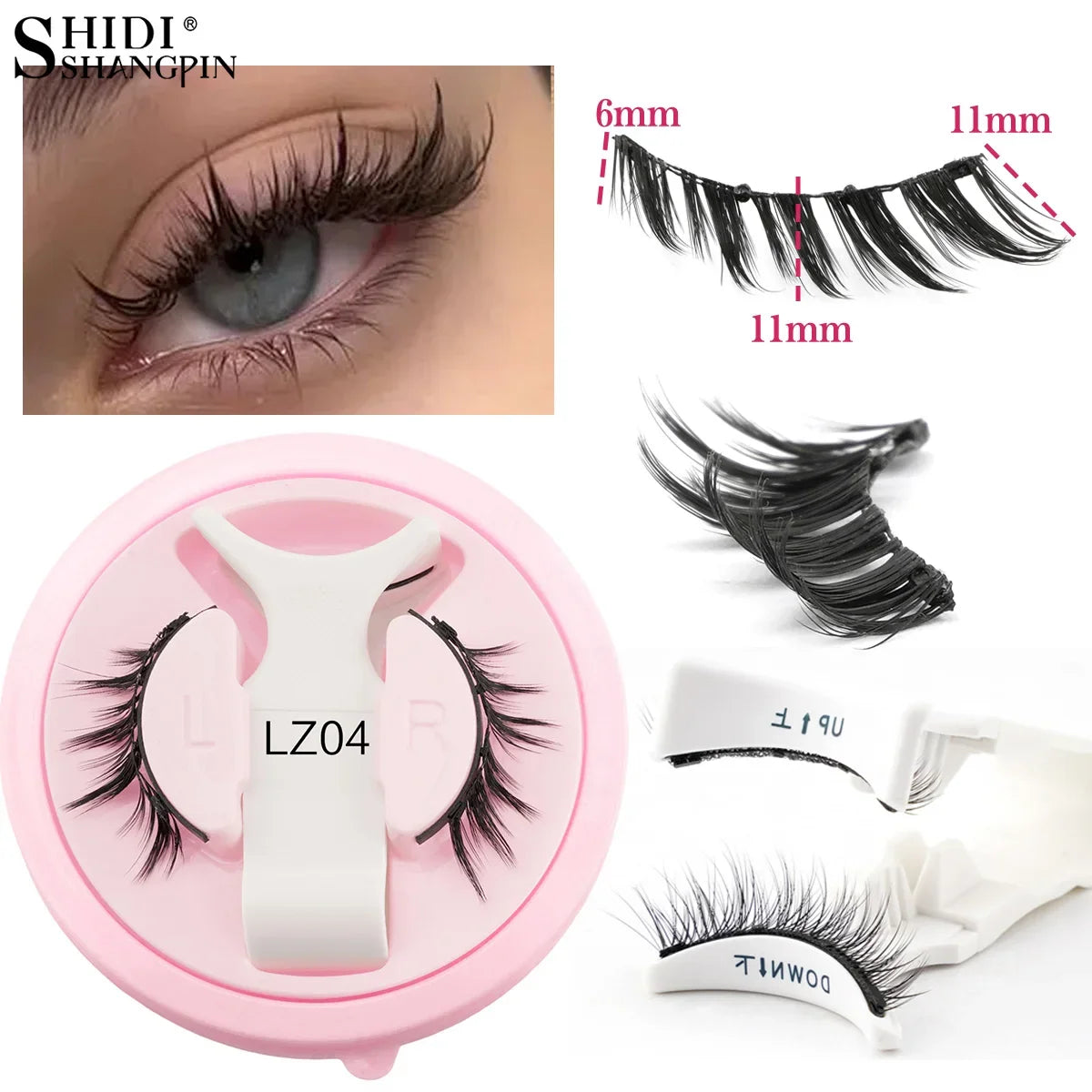 Handmade fluffy faux mink magnetic eyelashes with reusable design, shown alongside magnetic tweezers for easy application.