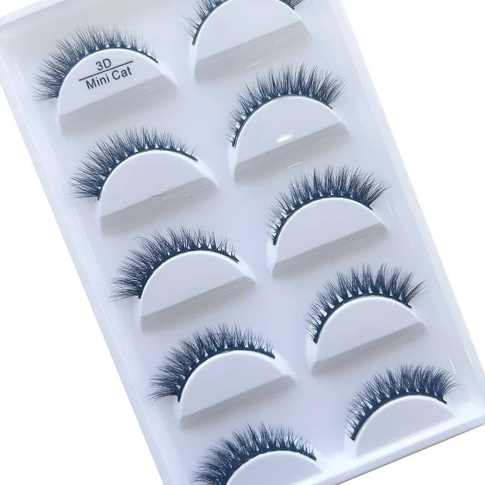 Set of 5 pairs of natural 3D mink false eyelashes by Blushimmer, featuring fluffy, full lashes ideal for makeup and beauty looks.