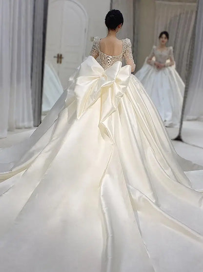 Luxurious Long Sleeves Wedding Satin Gown EDW21