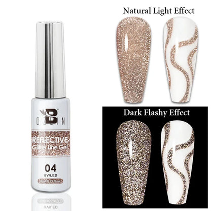 Blushimmer 5ML metallic gel polish in gold and silver with chrome mirror finish, perfect for UV LED semi-permanent nail art.