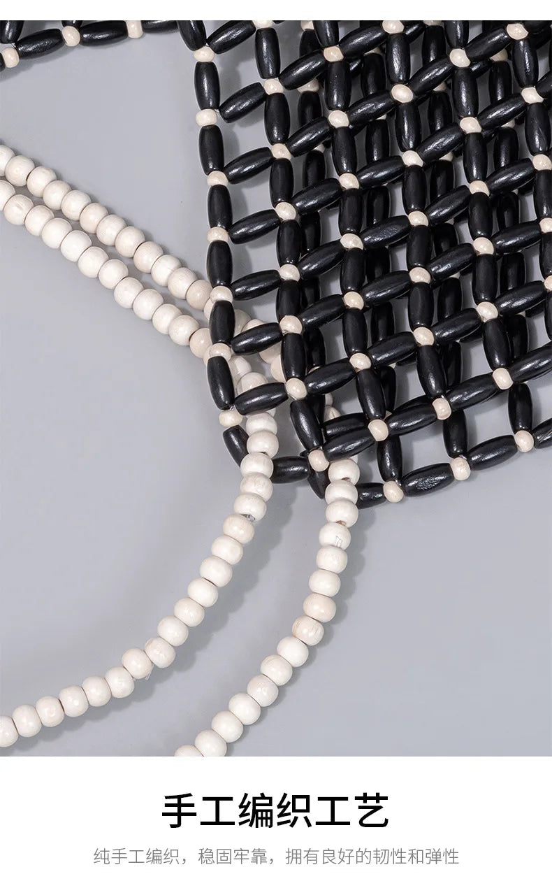 Simple Casual Handwoven Wooden Bead Handbag New Retro Versatile Summer Vacation Handheld Women's Shoulder Bags Water Bucket Bag