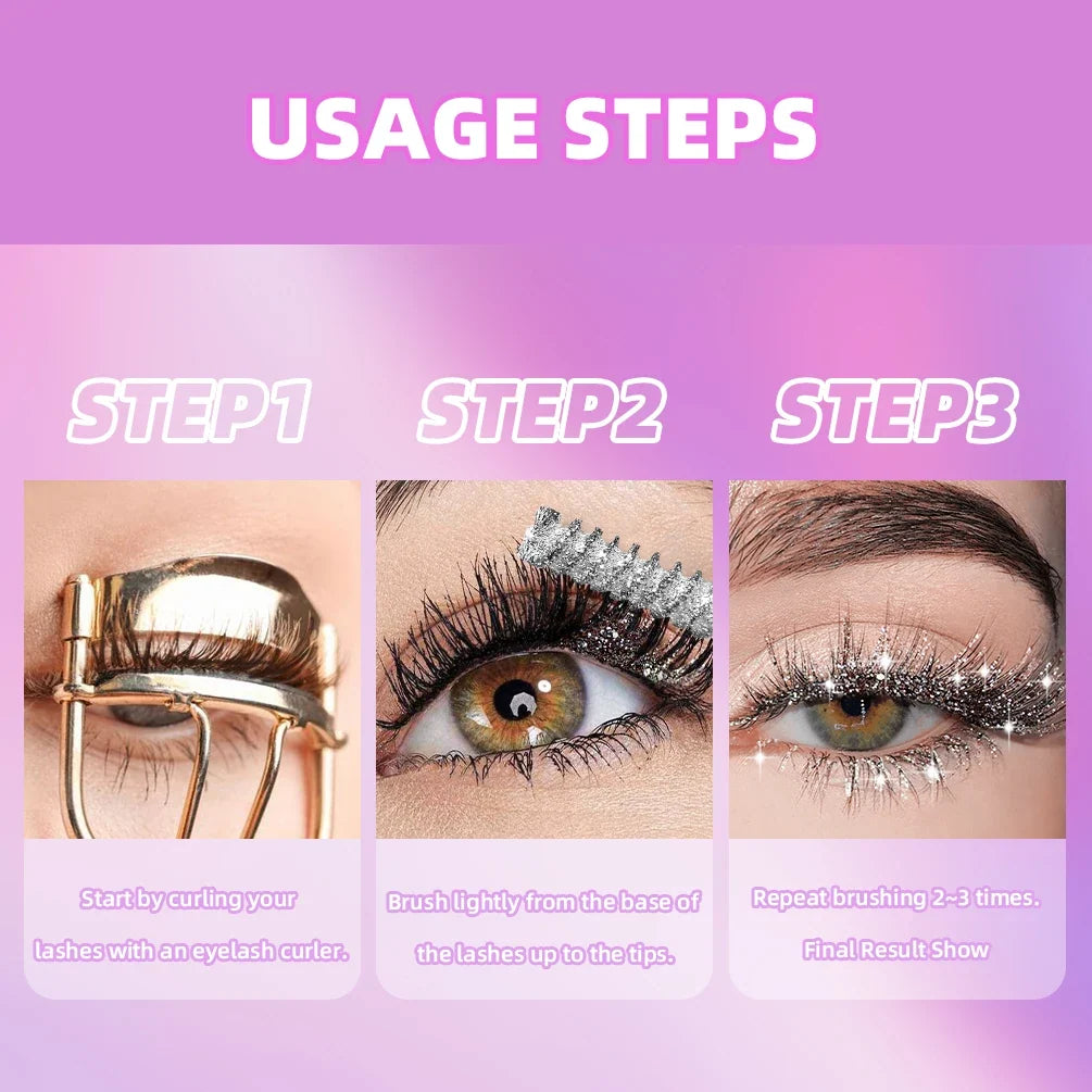 Blushimmer diamond mascara with shining galaxy sequins, glitter finish, quick-drying formula, and thick curling effect on eyelashes