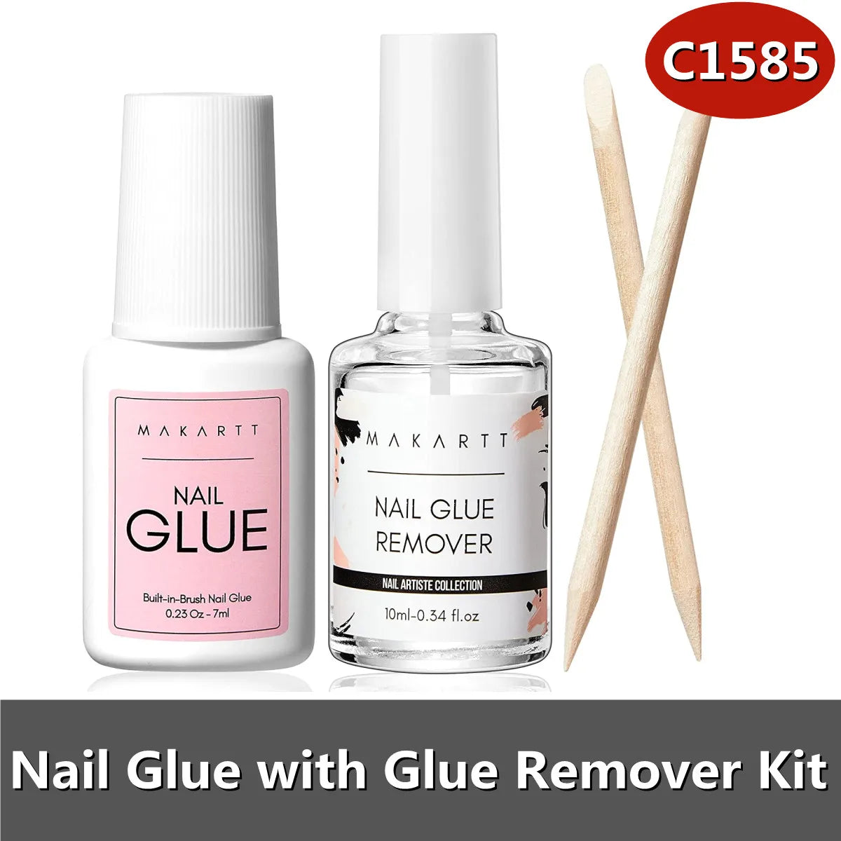 Blushimmer Nail Glue Remover for false and press-on nails, effective debonder for fake nail adhesives, shown in a clear bottle.