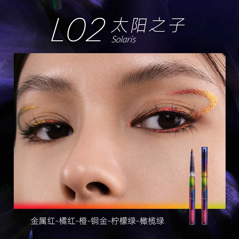 Blushimmer Kaleidos Eyeliner Gel Pencil with chameleon color, glitter finish, waterproof, long wear metallic eye pen, close-up shot