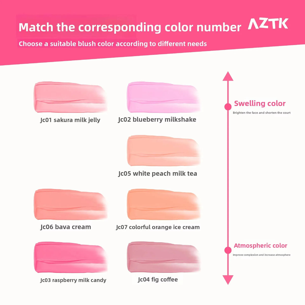 Blushimmer AZTK liquid blush in JC04 shade, showcasing a natural pink color on cheeks with a smooth, moisturizing finish.