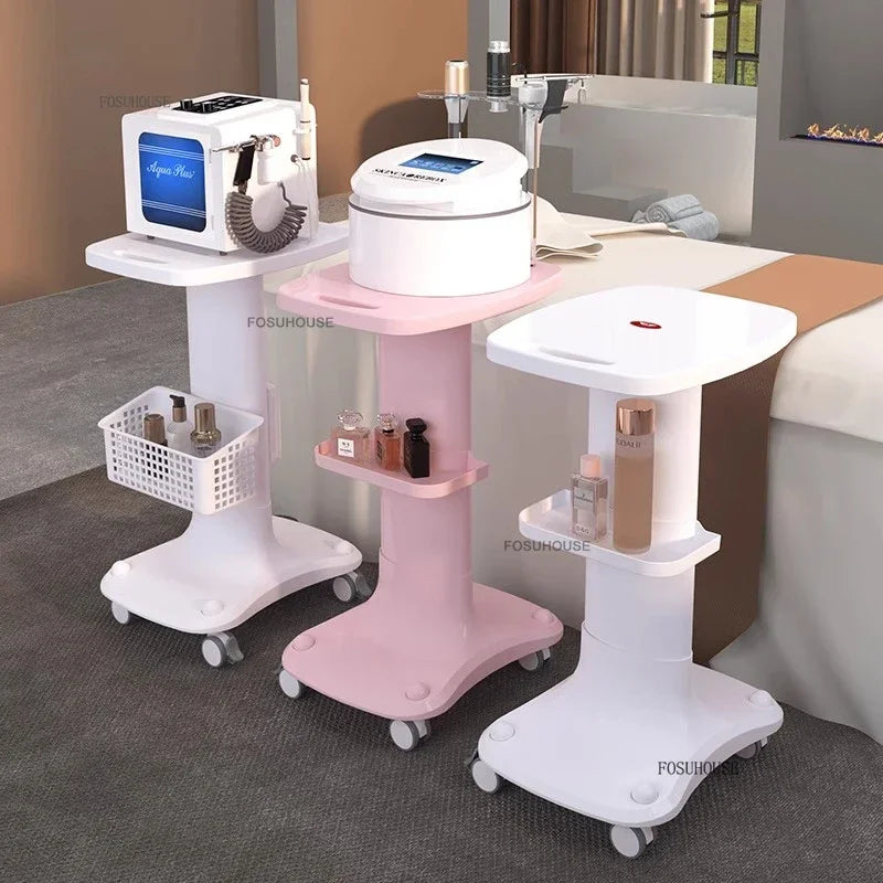 European Plastic Salon Trolleys with Wheels Auxiliary Tool Cart Designer Salon Furniture Beauty Salon Instrument Equipment Shelf